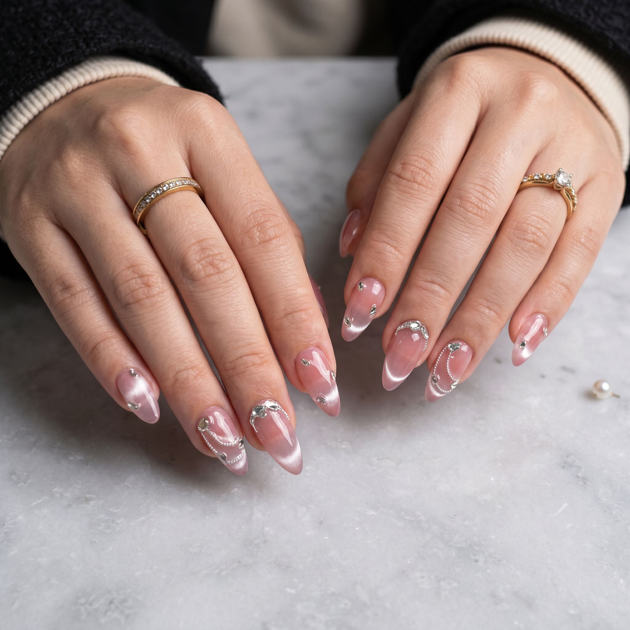A step-by-step chrome French nail tutorial.